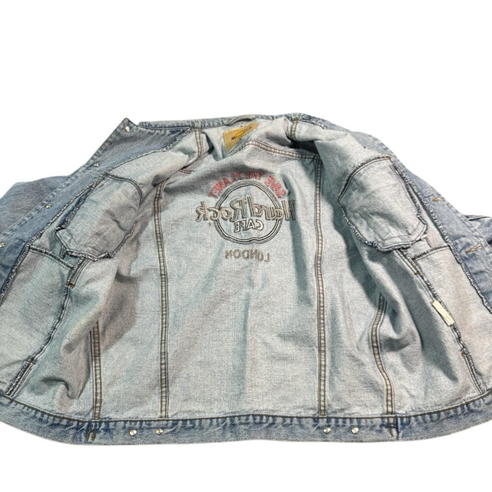 VTG Hard Rock Cafe Denim Jacket London Size L Great 100% Cotton Amazing Shape - Picture 8 of 9